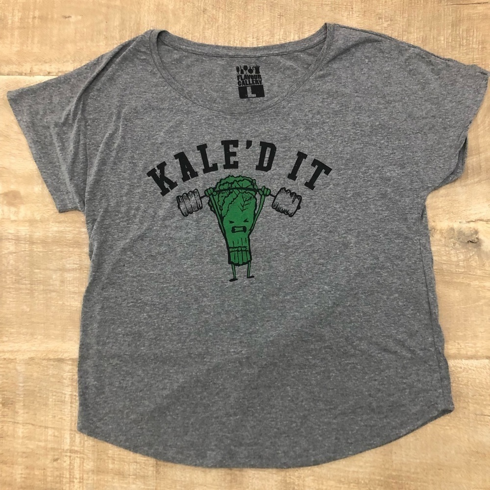 “Kale’d It” Pun Graphic Tee | Size L | Funny Fitness-Inspired Dolman T-Shirt - Picture 8 of 15